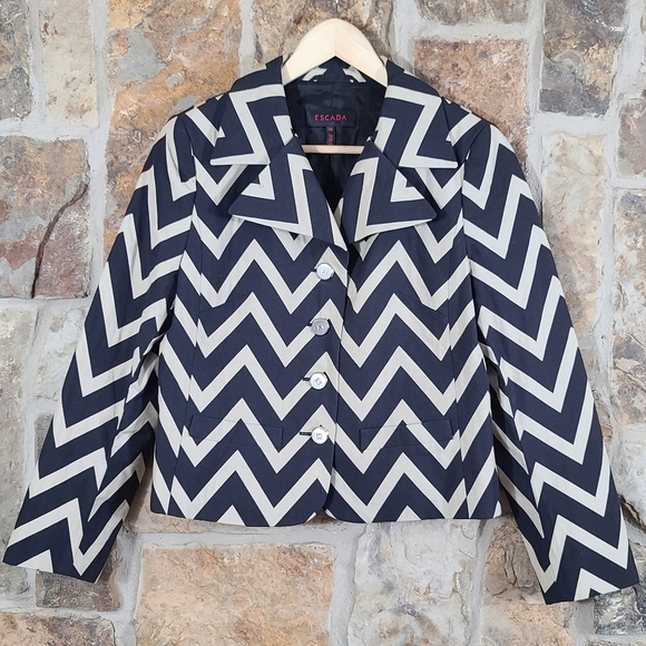 Escada 36 Chevron Zig Zag Cropped Jacket Blazer - Picture 1 of 6